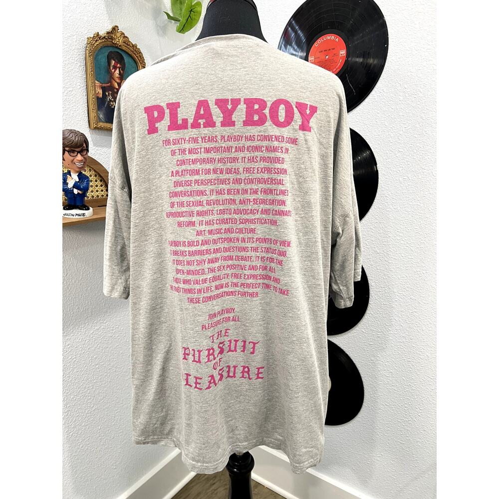 Playboy x Missguided Oversized Graphic Tee - Grey